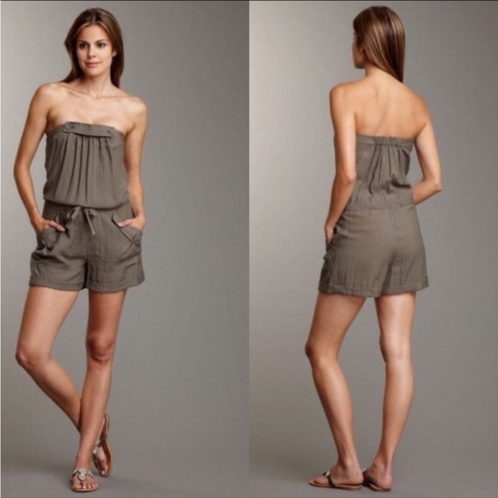 BCBGMaxAzria Cute Olive Green Romper with Buttons 2 / XS